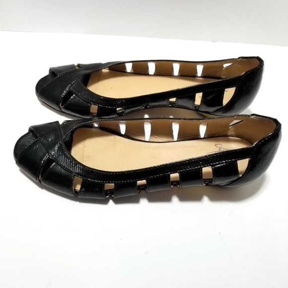 Amalfi Peep Toe Black Flats with Gold Heel - Picture 3 of 6